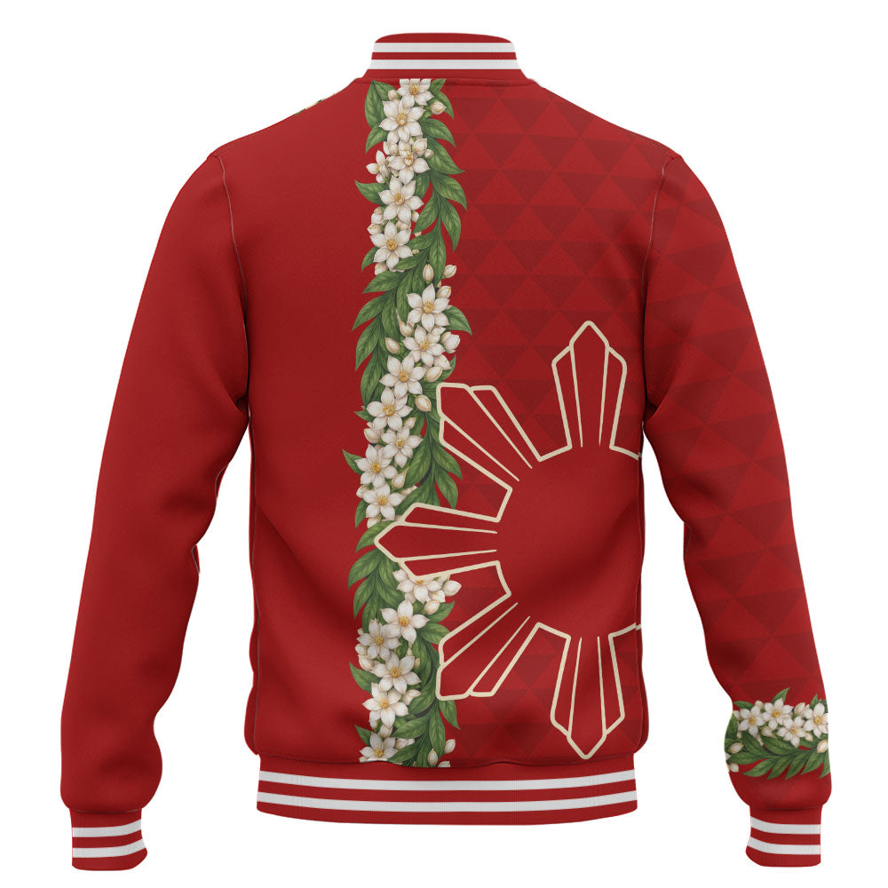 Philippines Filipinos Baseball Jacket Sampaguita Flower Sun Pattern Island Style