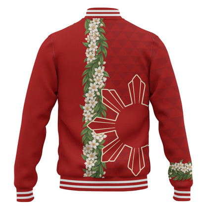 Philippines Filipinos Baseball Jacket Sampaguita Flower Sun Pattern Island Style