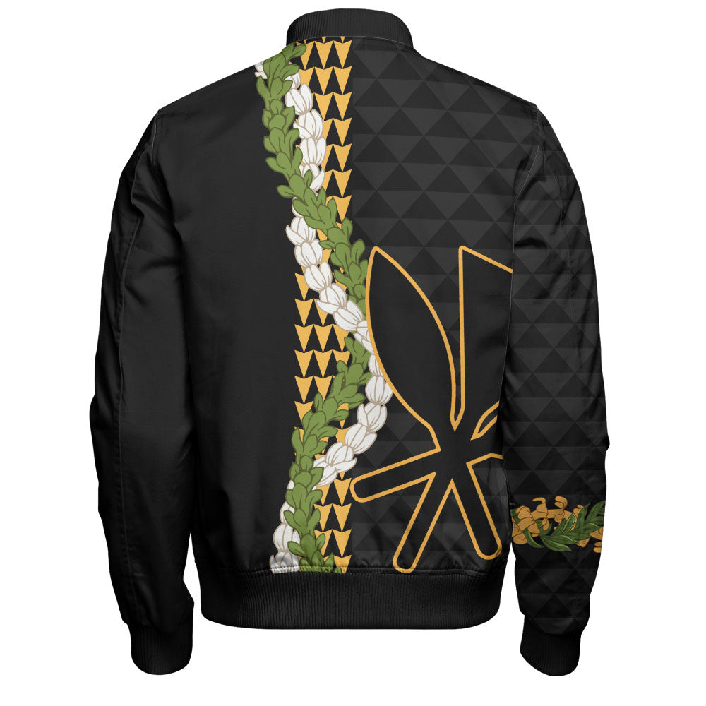 Hawaii Bomber Jacket Kanaka Maoli Puakenikeni Maile Flower Lei