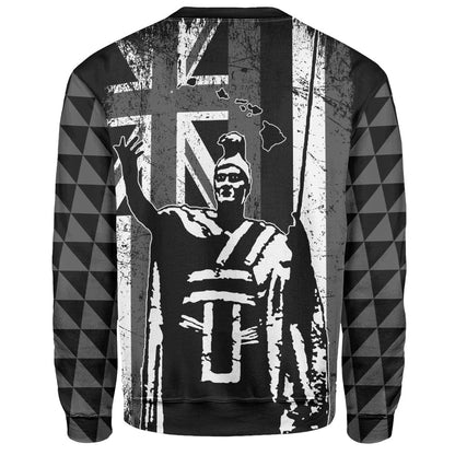 Hawaii Sweatshirt King Kamehameha Flag Tribal Pride Black White