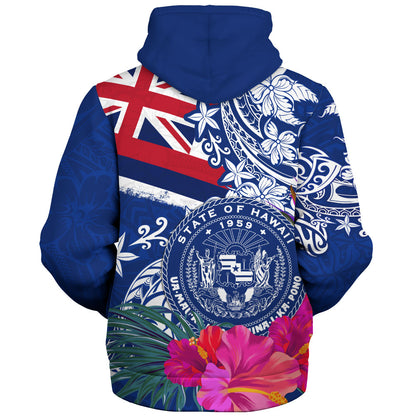 Hawaii Sherpa Hoodie Flag Tribal Tropical Style
