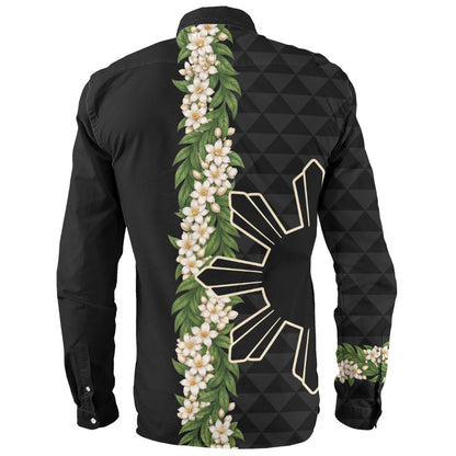 Philippines Filipinos Long Sleeve Shirt Sampaguita Flower Sun Pattern Island Style