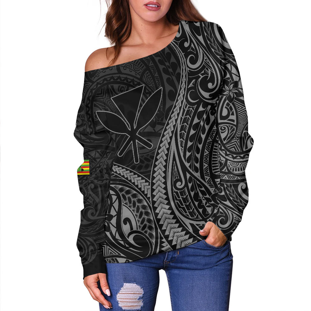 Hawaii Off Shoulder Sweatshirt Polynesian Tribal Tattoo Island Spirit Style