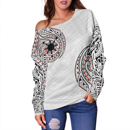Philippines Filipinos Off Shoulder Sweatshirt Original Polynesian And Tribal Tattoo Design