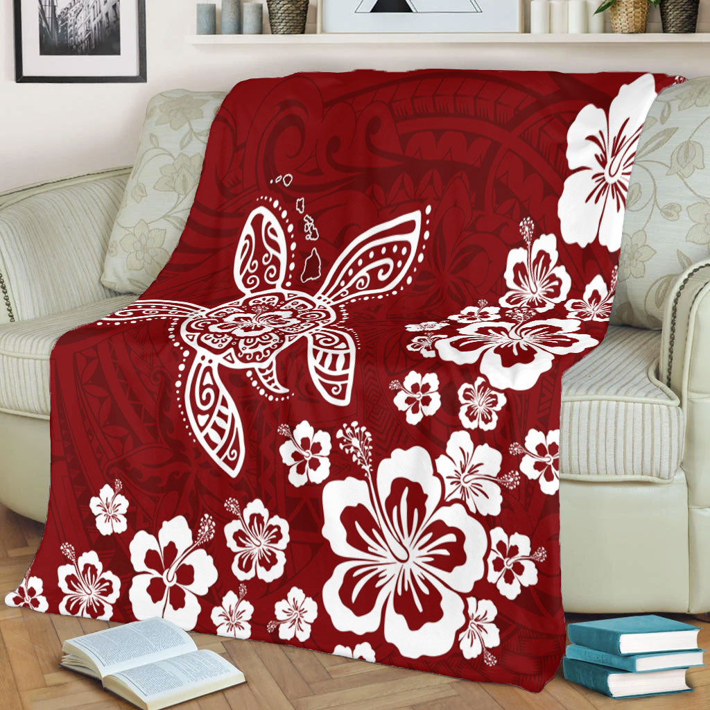 Hawaii Premium Blanket Tribal Hibiscus Flower Graphic Turtle Tatoo