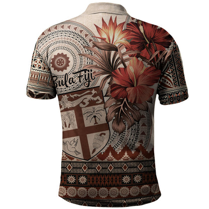 Fiji Polo Shirt Bula Tribal Print Beige
