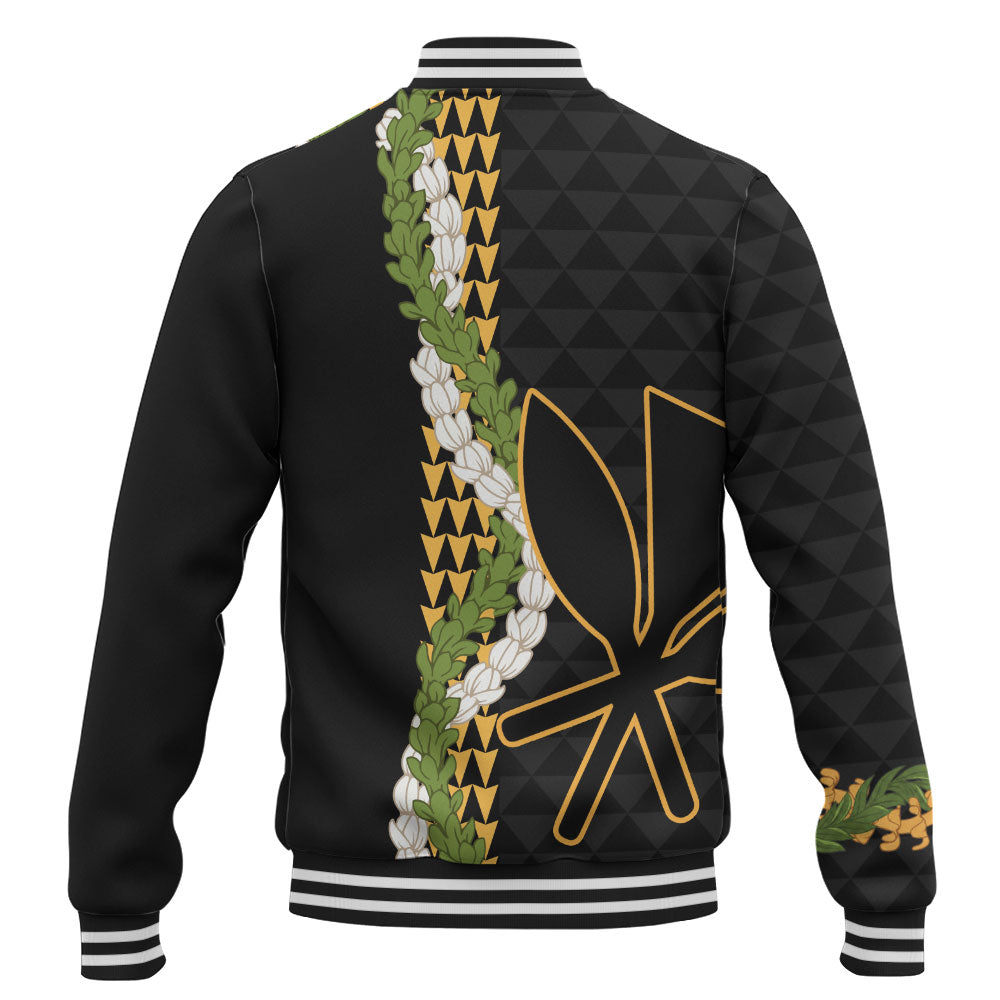 Hawaii Baseball Jacket Kanaka Maoli Puakenikeni Maile Flower Lei