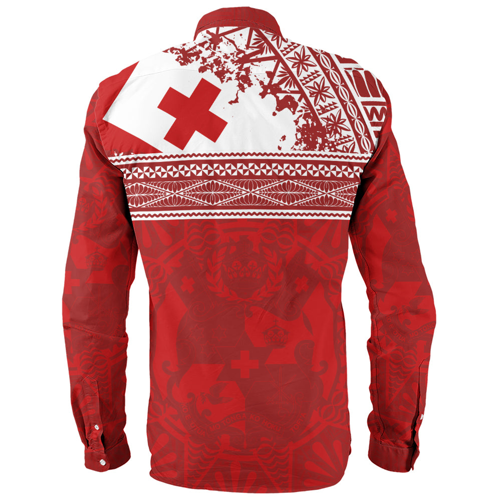 Tonga Long Sleeve Shirt Flag Coat Of Arms Circle Ngatu Tribal