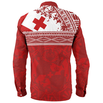 Tonga Long Sleeve Shirt Flag Coat Of Arms Circle Ngatu Tribal