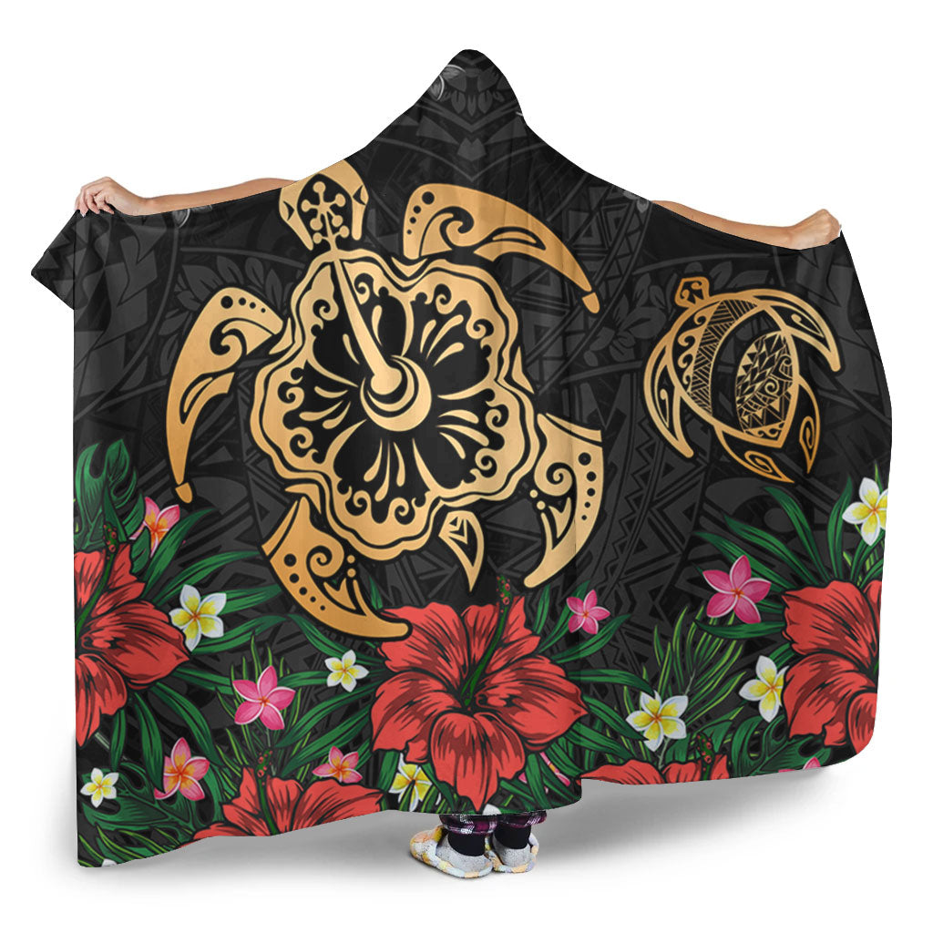 Hawaii Hooded Blanket Polynesian Turtle Tropical Island Tribal Style