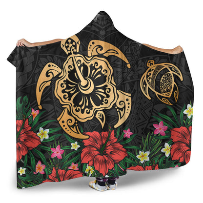 Hawaii Hooded Blanket Polynesian Turtle Tropical Island Tribal Style