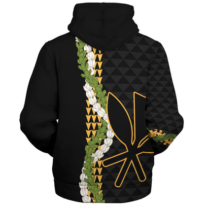 Hawaii Sherpa Hoodie Kanaka Maoli Puakenikeni Maile Flower Lei