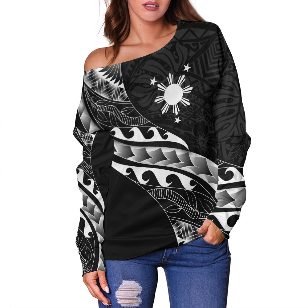 Philippines Filipinos Off Shoulder Sweatshirt Custom Island Tribal Tattoos