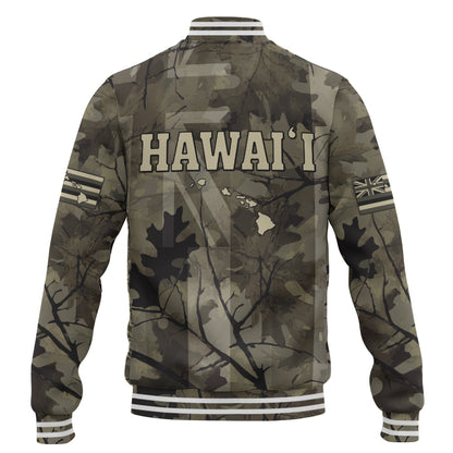 Hawaii Baseball Jacket Tribal Kakau Camouflage Green