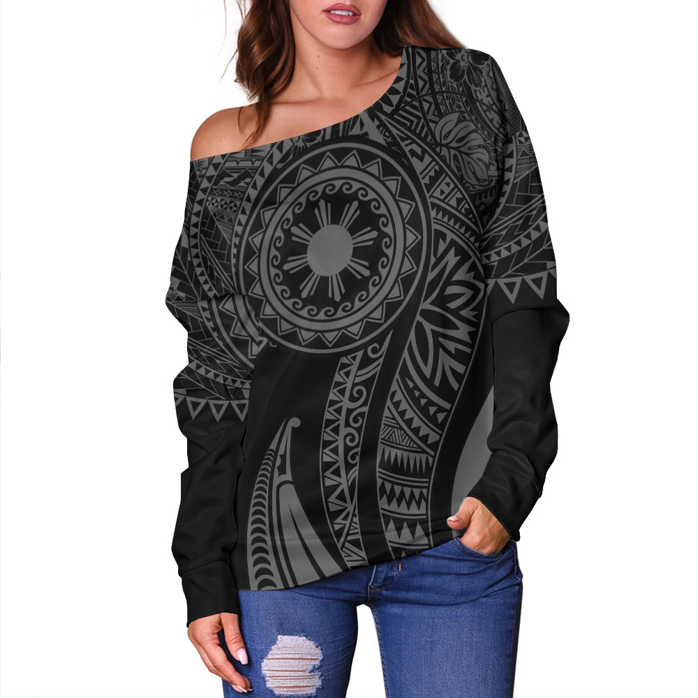 Philippines Filipinos Off Shoulder Sweatshirt Tribal Tattoo Island