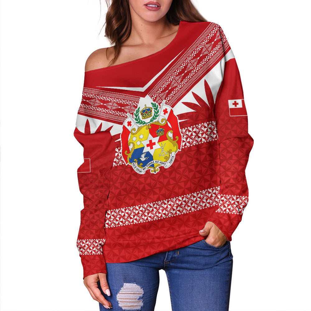 Tonga Off Shoulder Sweatshirt Ngatu Tattoo Island Unique Style