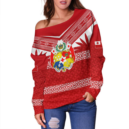 Tonga Off Shoulder Sweatshirt Ngatu Tattoo Island Unique Style