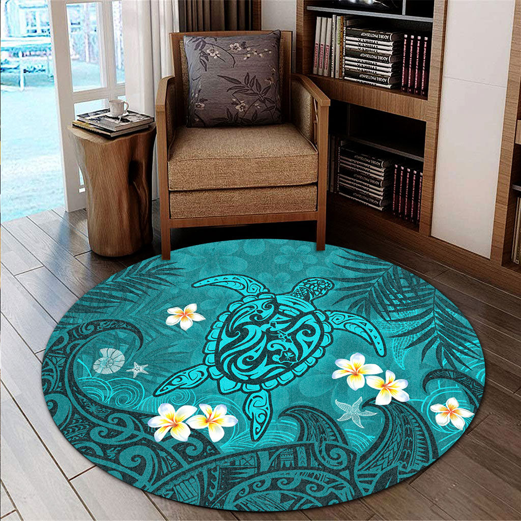 Hawaii Round Rug Hawaiian Sea Turtle & Floral Dreams