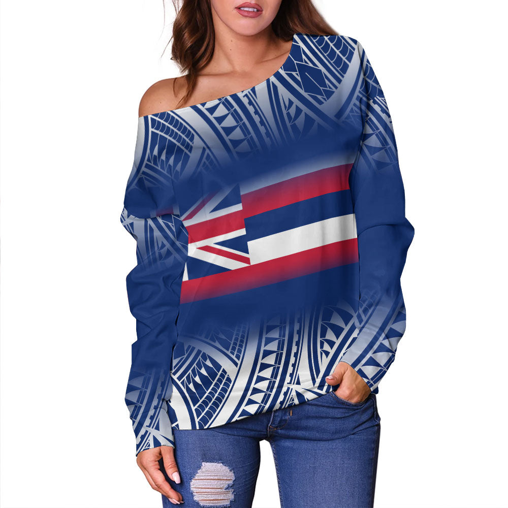 Hawaii Off Shoulder Sweatshirt Polynesian Tribal Aloha Hawaii Flag