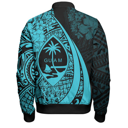 Guam Bomber Jacket Custom Hibiscus Flower Symbols Style