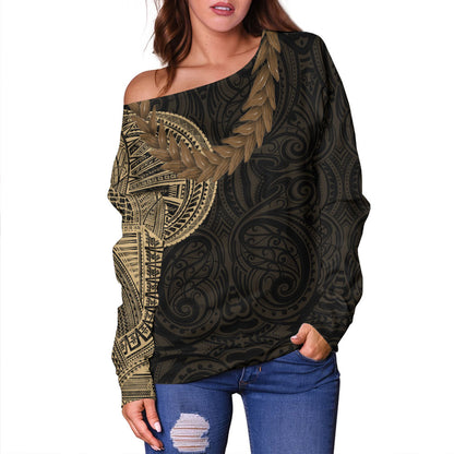 Samoa Off Shoulder Sweatshirt Tattoo Roman Reigns With Ula Fala Style Brown