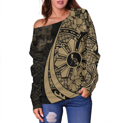 Philippines Filipinos Off Shoulder Sweatshirt Custom National Sampaguita Flower Symbols Style
