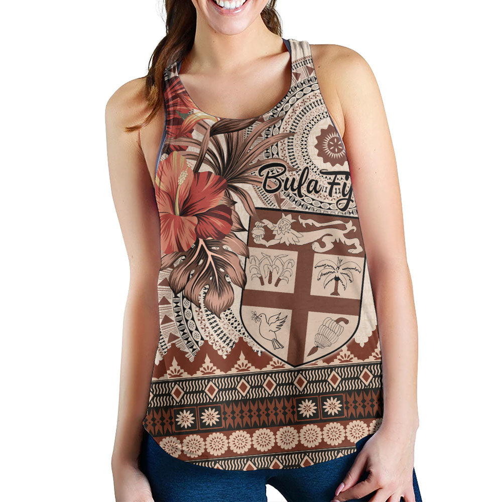 Fiji Women Tank Bula Tribal Print Beige