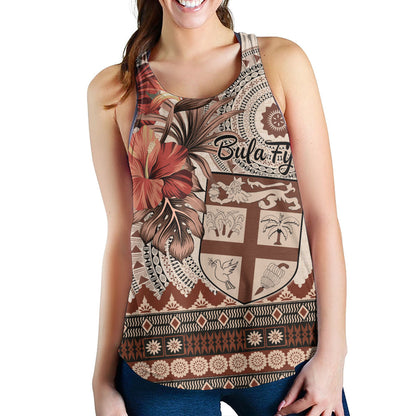 Fiji Women Tank Bula Tribal Print Beige