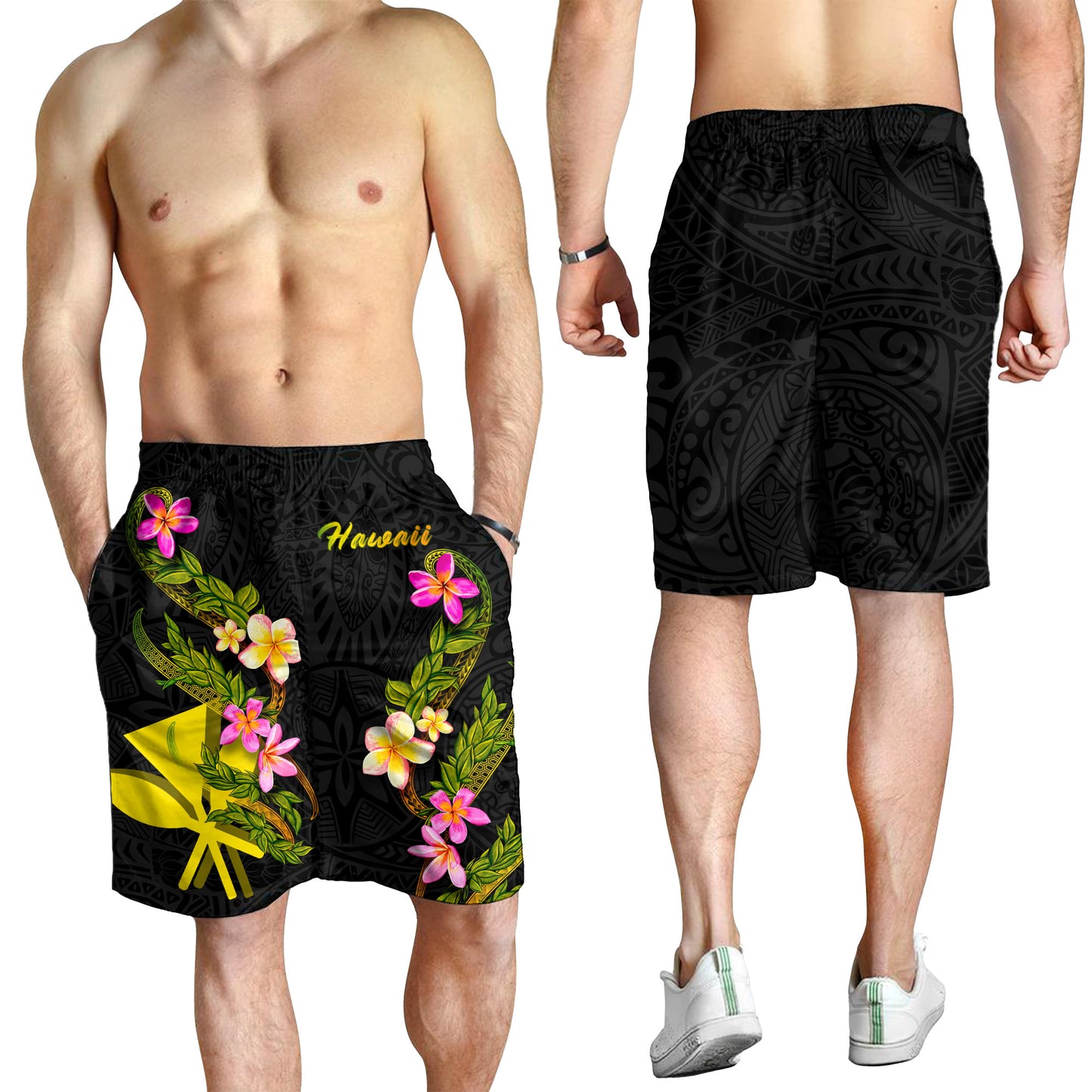 Hawaii Men Shorts Plumeria Tribal