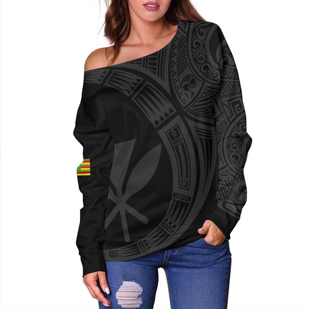 Hawaii Off Shoulder Sweatshirt Polynesia Tribal Spirits Of Kanaka Seal