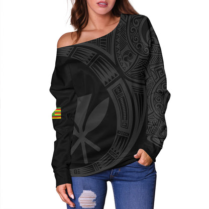 Hawaii Off Shoulder Sweatshirt Polynesia Tribal Spirits Of Kanaka Seal