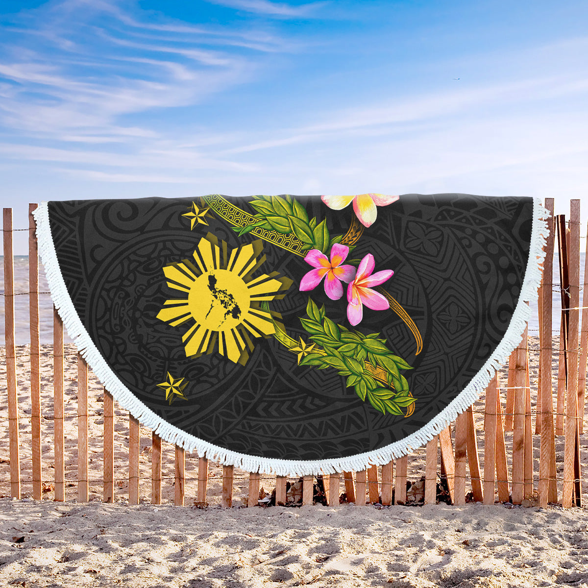 Philippines Filipinos Beach Blanket Philippines Sun And Map Plumeria Tribal