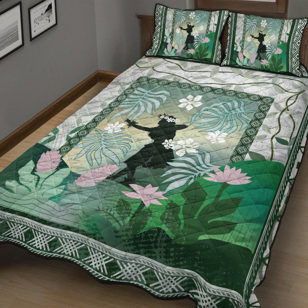Hawaii Quilt Bed Set Hawaii Girl Hula Dancers With Tropical Flowers