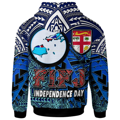 Fiji Polynesian Hoodie - Custom Map Fiji Independence Day with Tapa Polynesian Hoodie