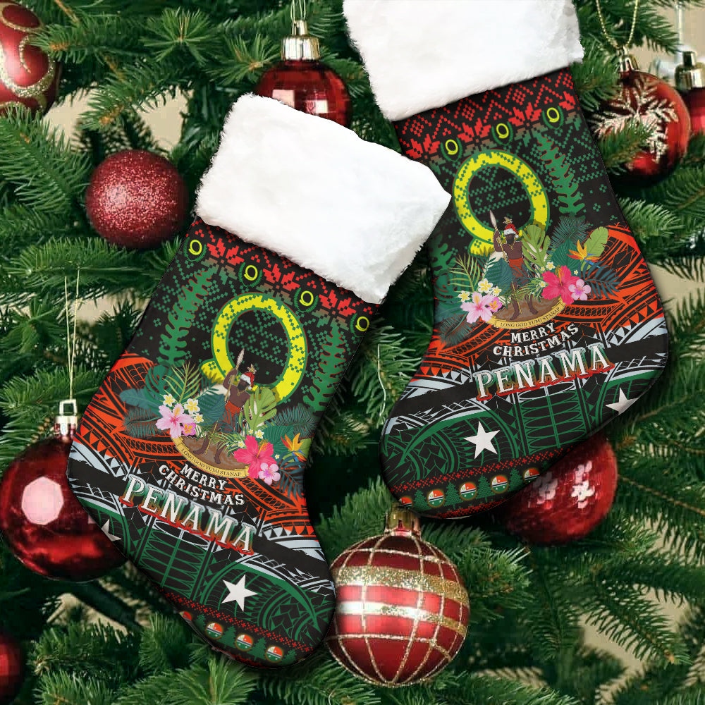 Penama Polynesian Christmas Stocking - Penama Vanuatu Coat of Arms Christmas Hat Polynesian Patterns Christmas Stocking