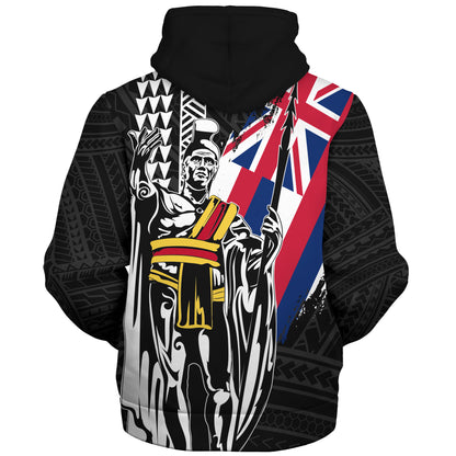Hawaii Sherpa Hoodie King Kamehameha I Kakau Flag Grunge