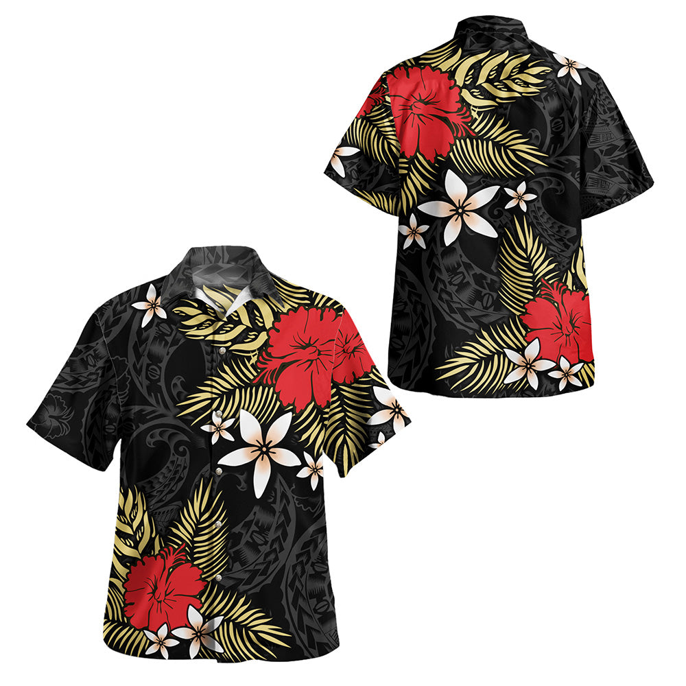 Polynesian Combo Off Shoulder Long Dress And Shirt Hibiscus Plumeria Flowers Polynesian Tribal Motif Patterns