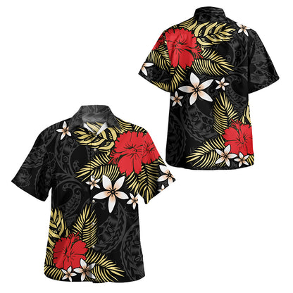 Polynesian Combo Off Shoulder Long Dress And Shirt Hibiscus Plumeria Flowers Polynesian Tribal Motif Patterns
