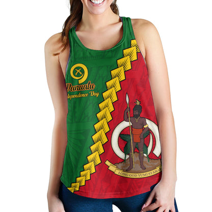 Vanuatu Women Tank Tribal Coat Of Arms With Flag Independence Day