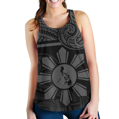 Philippines Filipinos Women Tank Polynesian Tribal Sun And Map Original Style