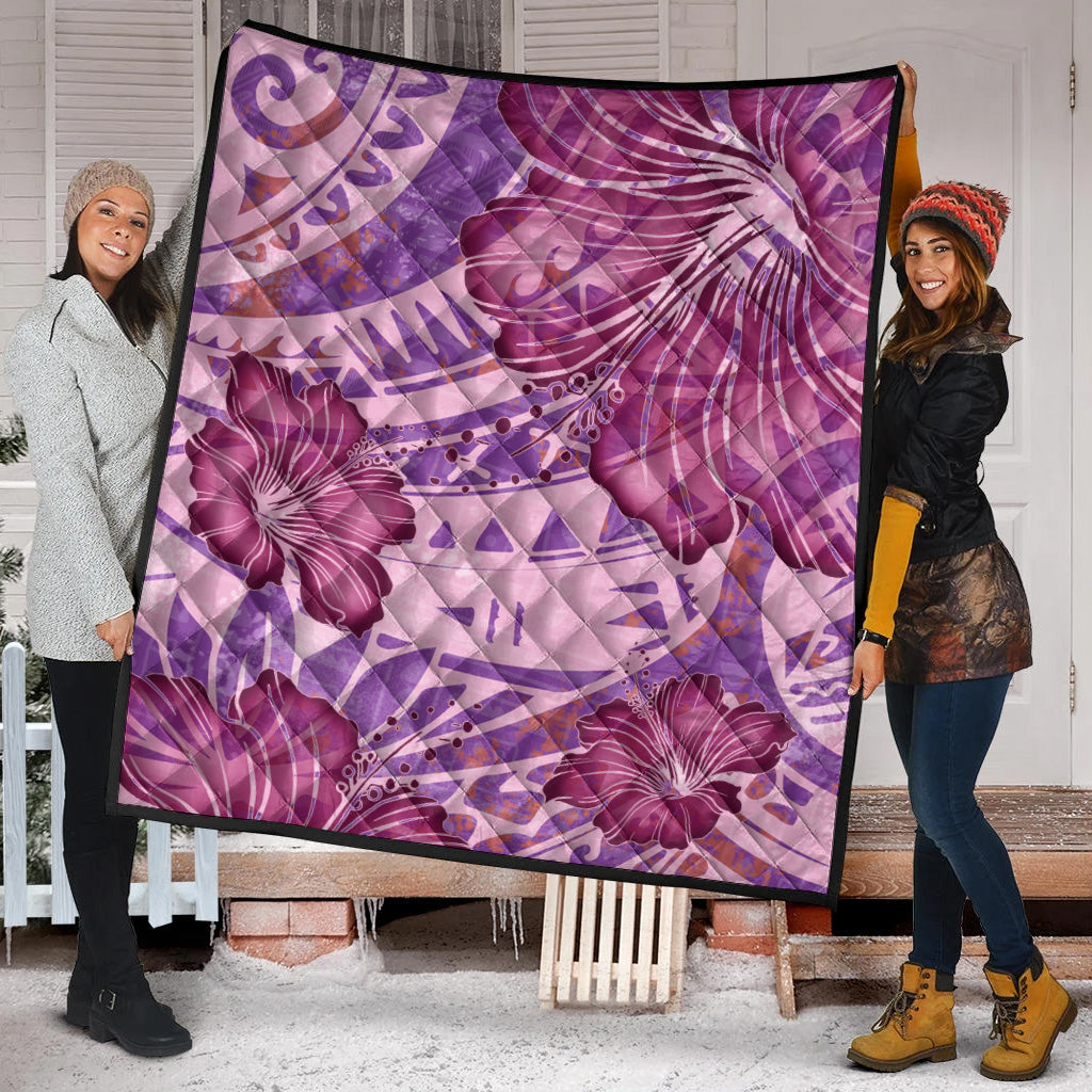 Hawaii Premium Quilt Polynesian Motif Purple Hibiscus