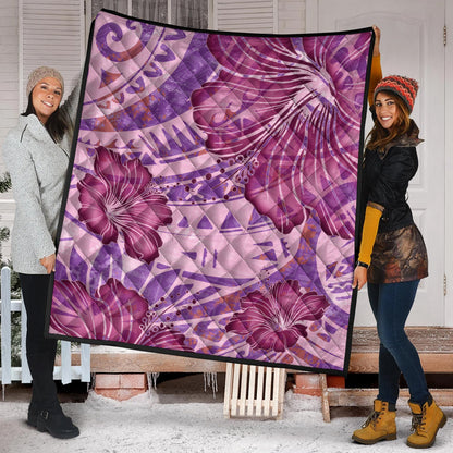 Hawaii Premium Quilt Polynesian Motif Purple Hibiscus