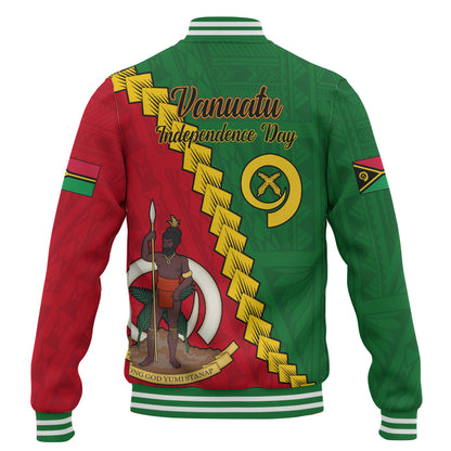 Vanuatu Baseball Jacket Tribal Coat Of Arms With Flag Independence Day