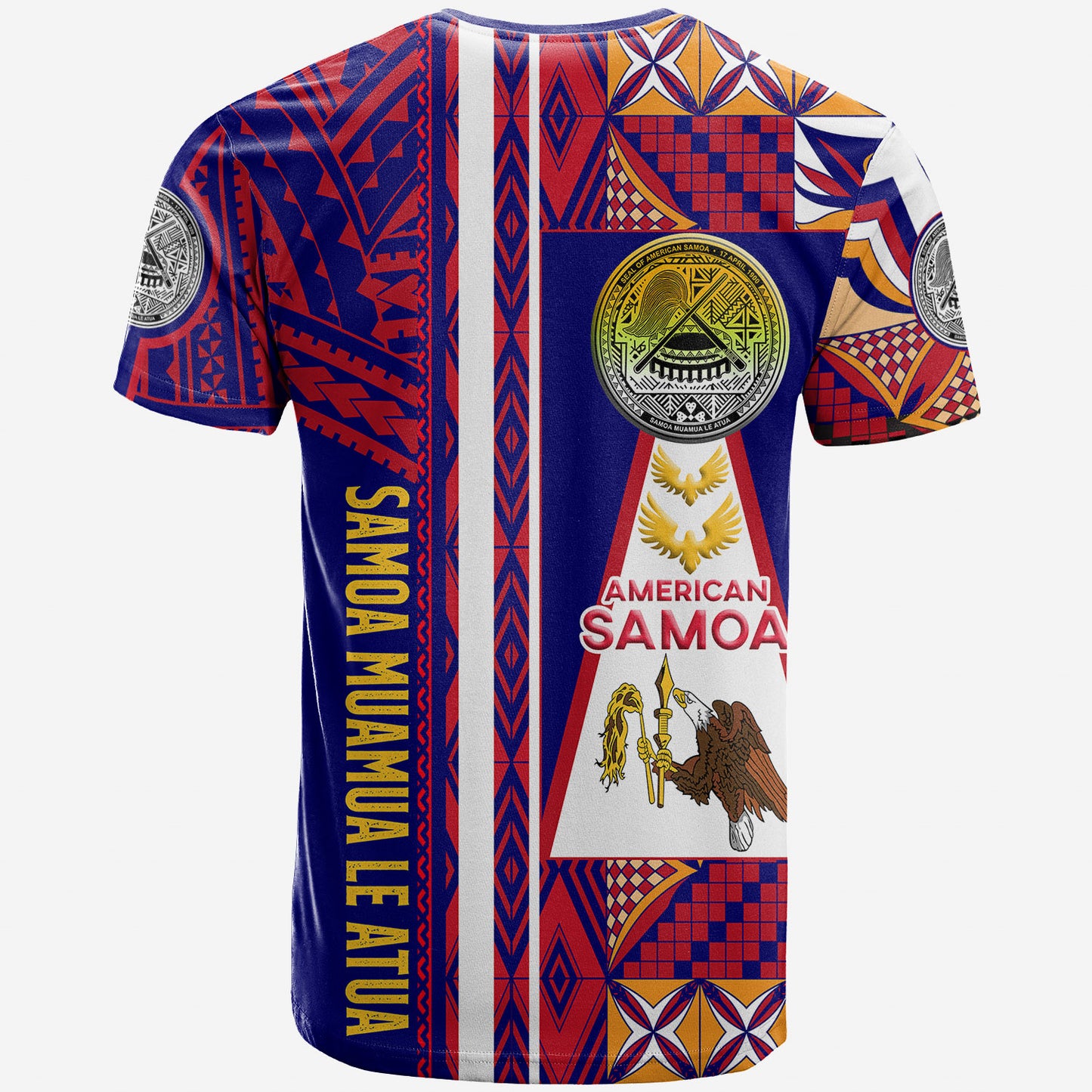 American Samoa Polynesian T-shirt - Custom Samoa Muamua Le Atua With Seal And Mamanu Siapo Patterns T-shirt