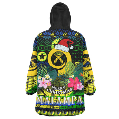 Malampa Polynesian Christmas Snug Hoodie - Malampa Vanuatu Coat of Arms Christmas Hat Polynesian Patterns Oodie Blanket