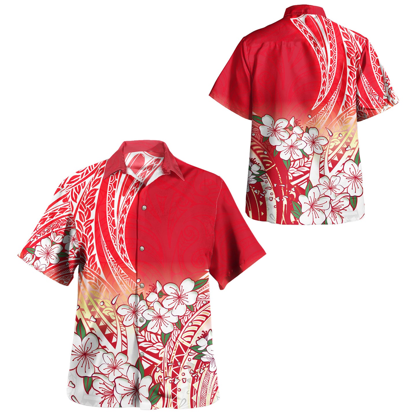 Polynesian Combo Off Shoulder Long Dress And Shirt Polynesian Pattern Style White Flowers