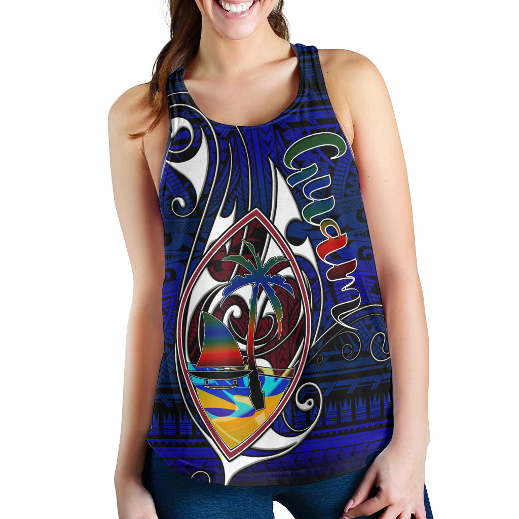 Guam Women Racerback Tank - Guam Independence Day With Hook Polynesian Patterns
