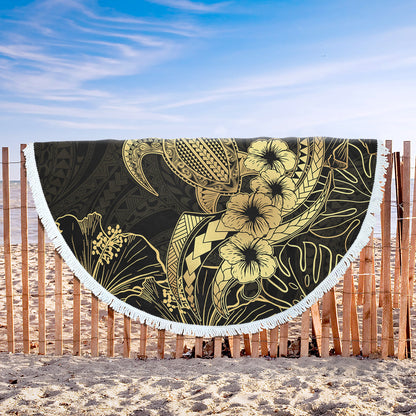 Hawaii Beach Blanket Tribal Polynesia Floral Gold Art