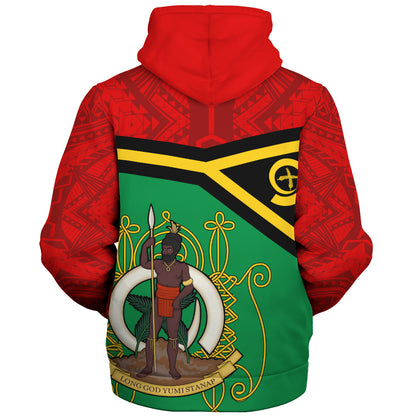 Vanuatu Sherpa Hoodie Melanesia Flag And Coat Of Arms