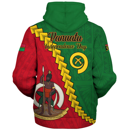 Vanuatu Sherpa Hoodie Tribal Coat Of Arms With Flag Independence Day